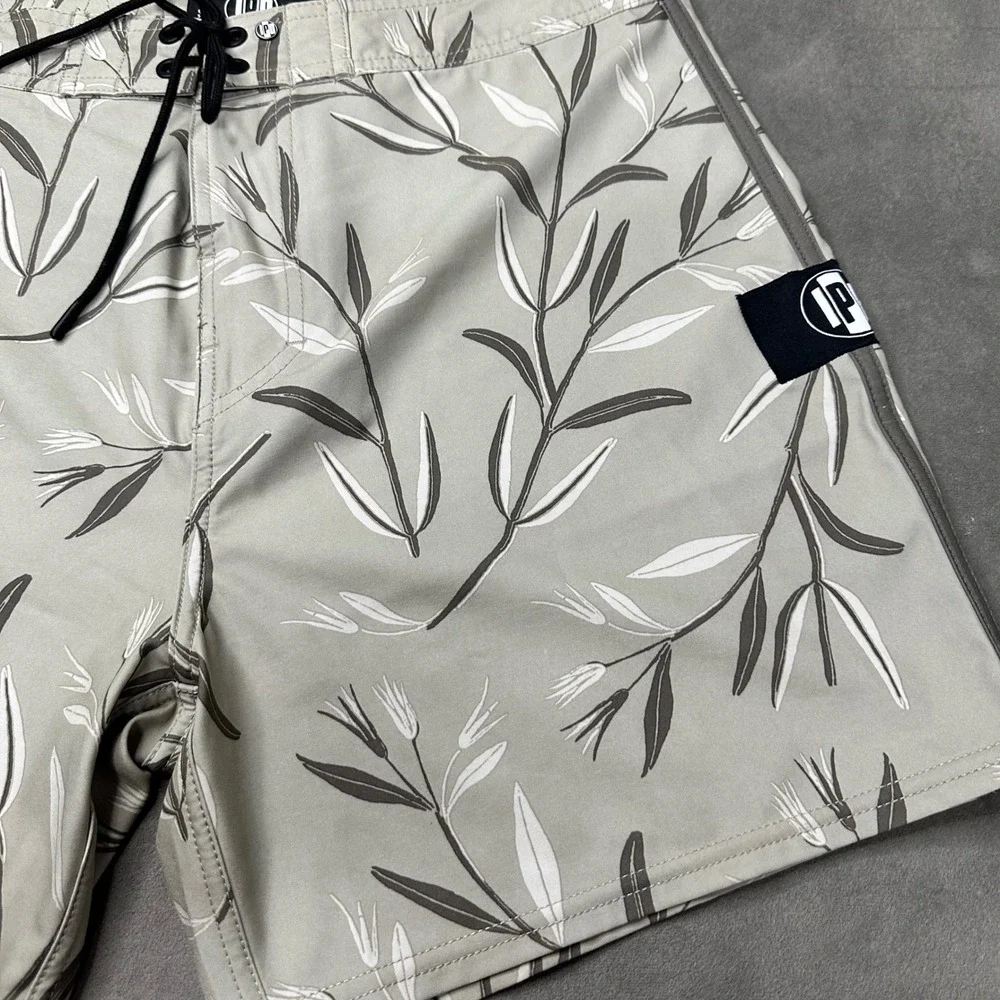 IPD Board Shorts Men 31 Sage Green Botanical Leaf Print B100 Fit Excellent